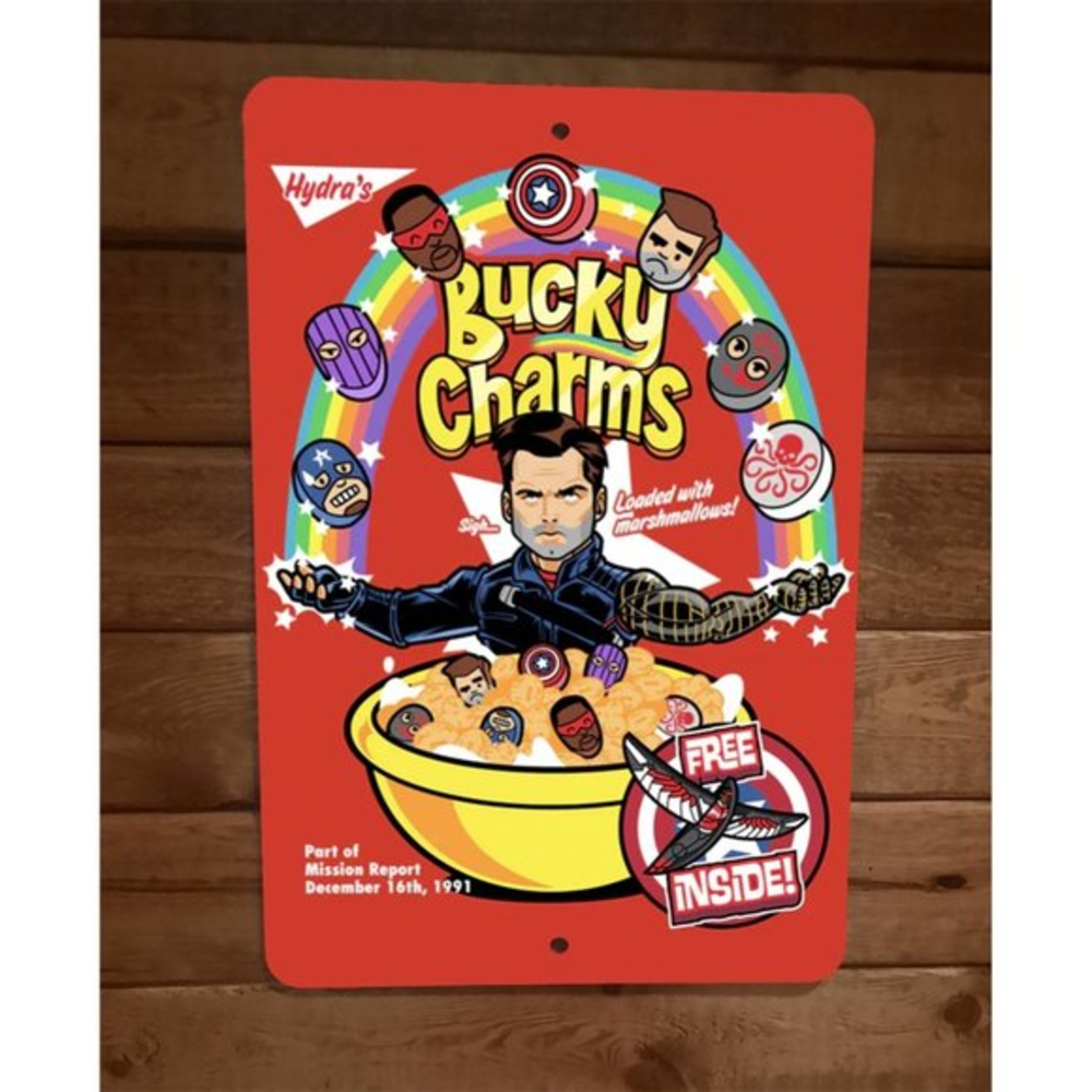 Bucky Charms Cereal Marvel Avengers Parody Comics 8x12 Metal Wall Sign